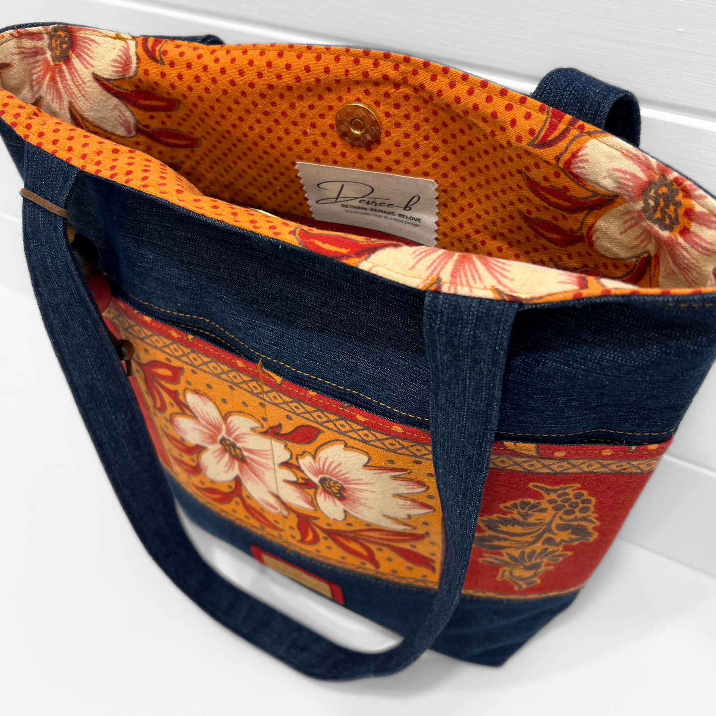 Tote Bag - Magnetic Clip Top - Vintage Blaze