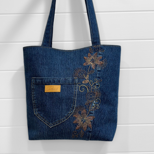 Everyday Tote - Magnetic Clip Top - Rusty flowers