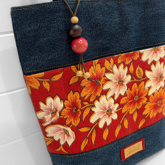 Tote Bag - Magnetic Clip Top - Vintage Bouquet