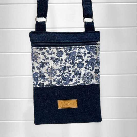 Crossbody Phone Bag, Deep Blue Floral