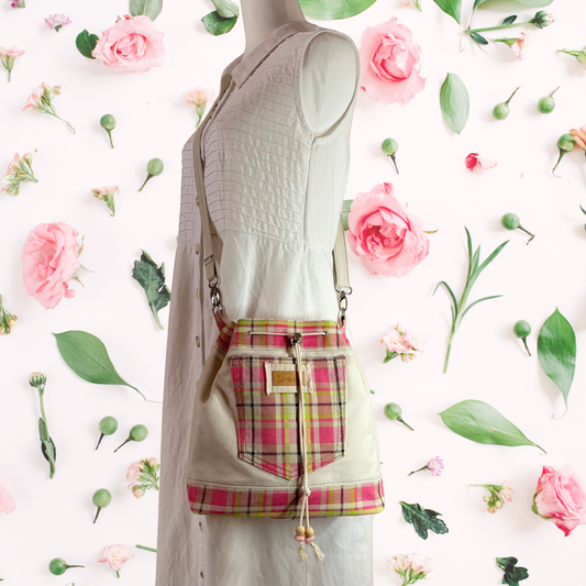 Casual Drawcord Crossbody Bag - Playful Plaid