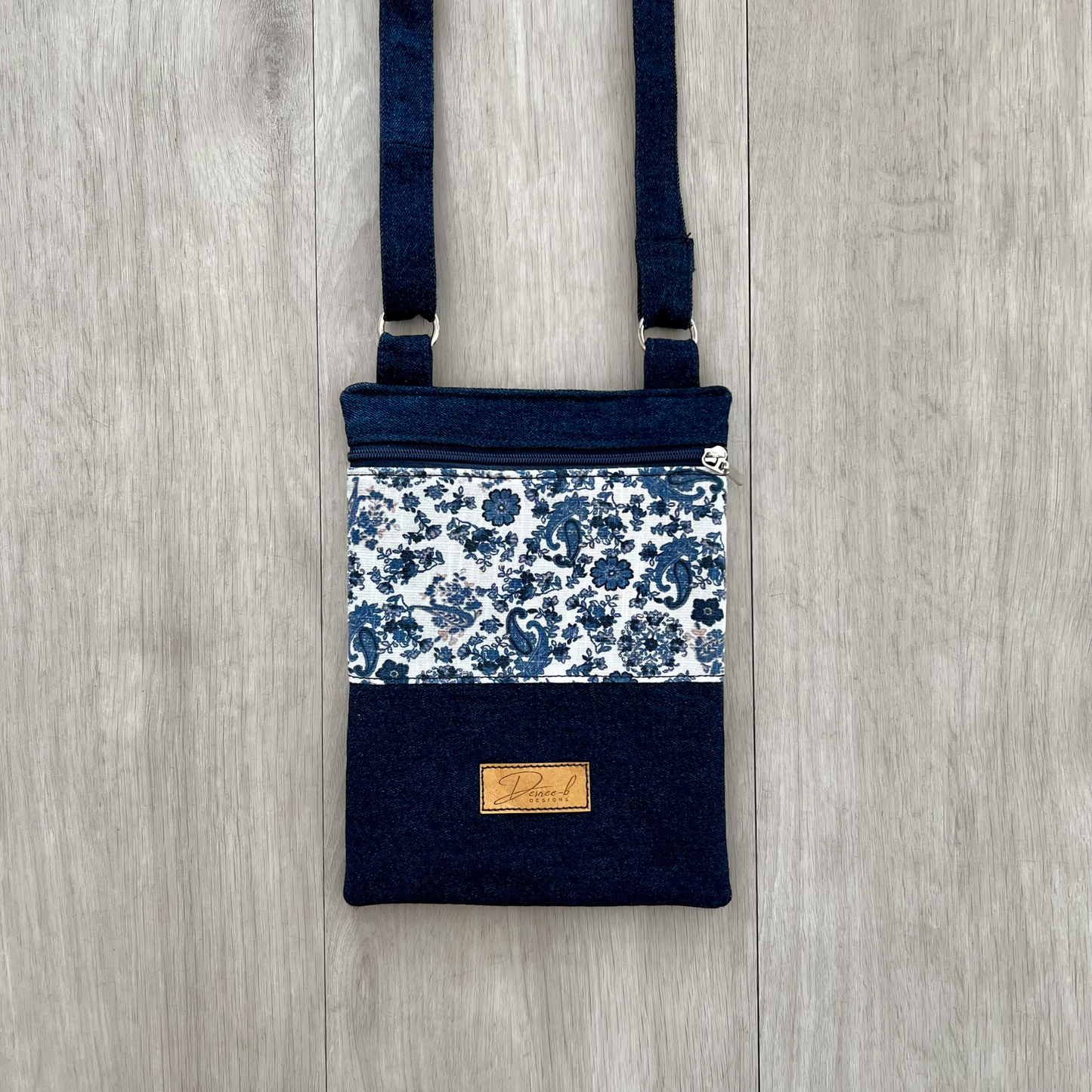 Crossbody Phone Bag, Deep Blue Floral