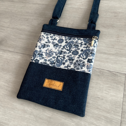 Crossbody Phone Bag, Deep Blue Floral