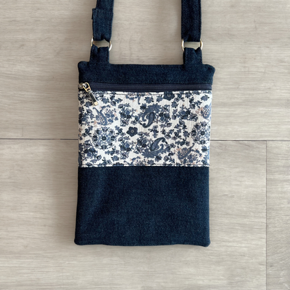 Crossbody Phone Bag, Deep Blue Floral