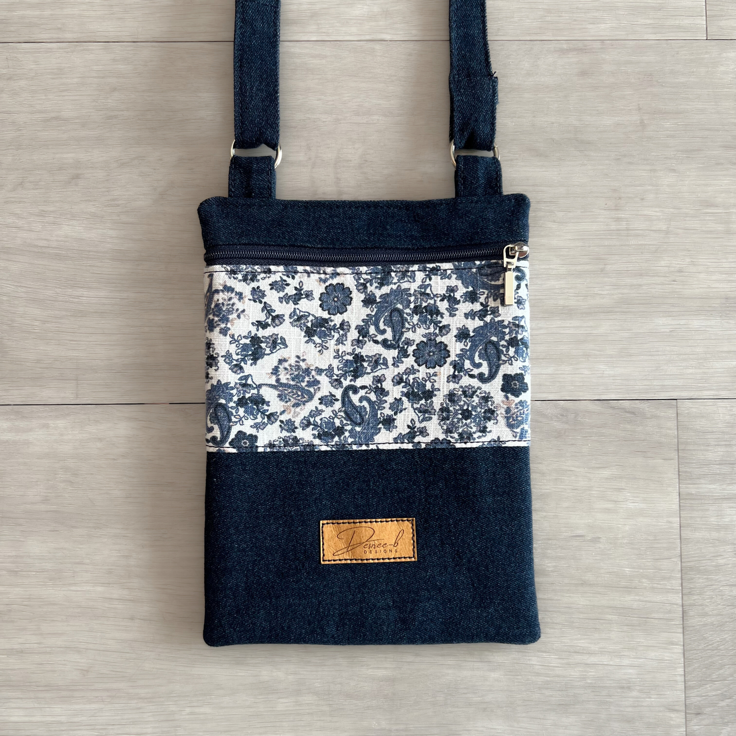 Crossbody Phone Bag, Deep Blue Floral