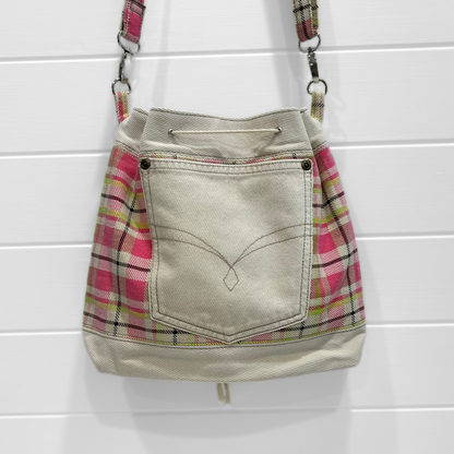 Casual Drawcord Crossbody Bag - Playful Plaid - Print