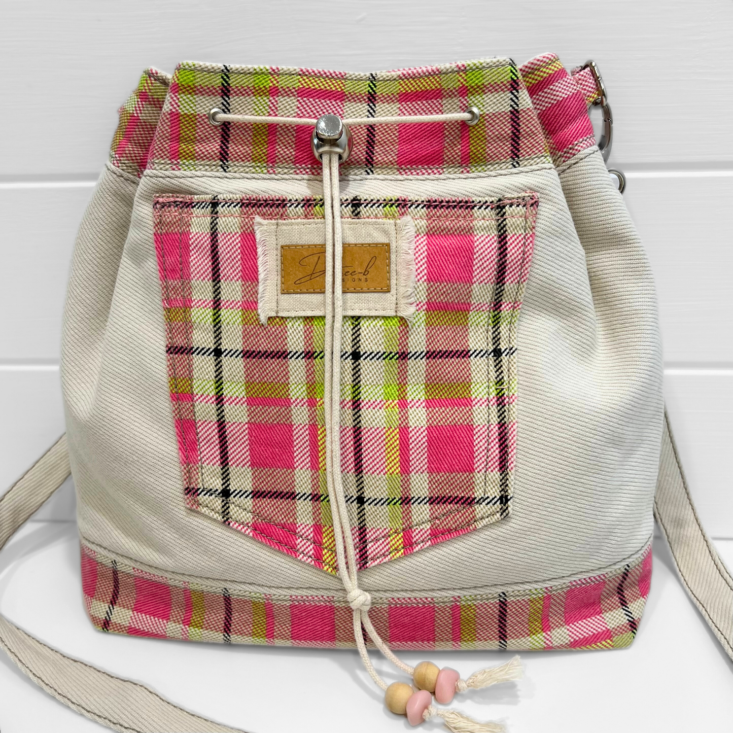 Casual Drawcord Crossbody Bag - Playful Plaid