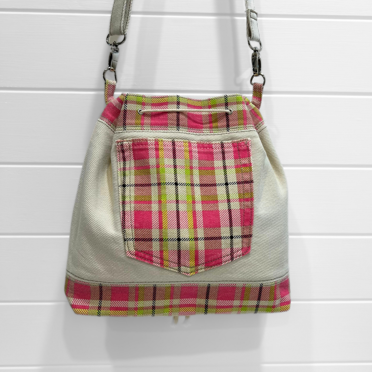 Casual Drawcord Crossbody Bag - Playful Plaid