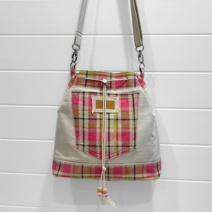 Casual Drawcord Crossbody Bag - Playful Plaid