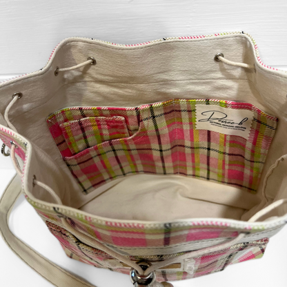 Casual Drawcord Crossbody Bag - Playful Plaid