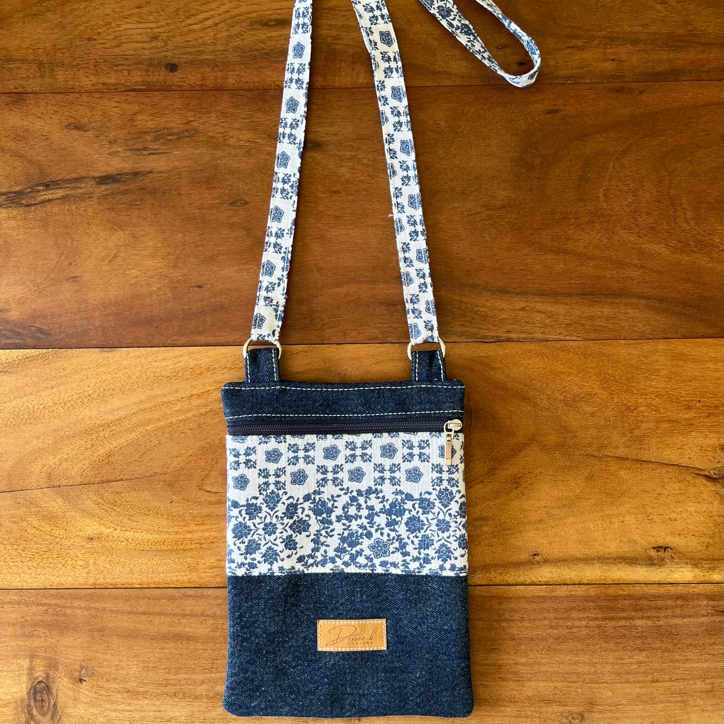 Crossbody Phone Bag, Floral Blues