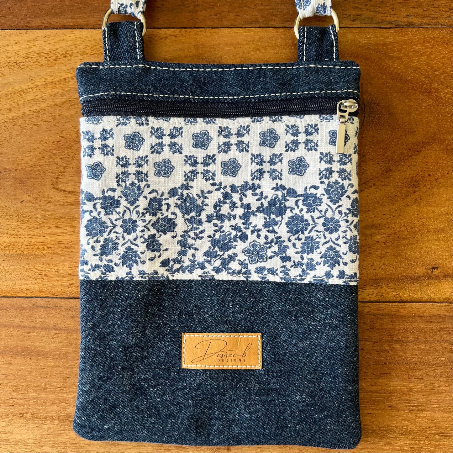 Crossbody Phone Bag, Floral Blues