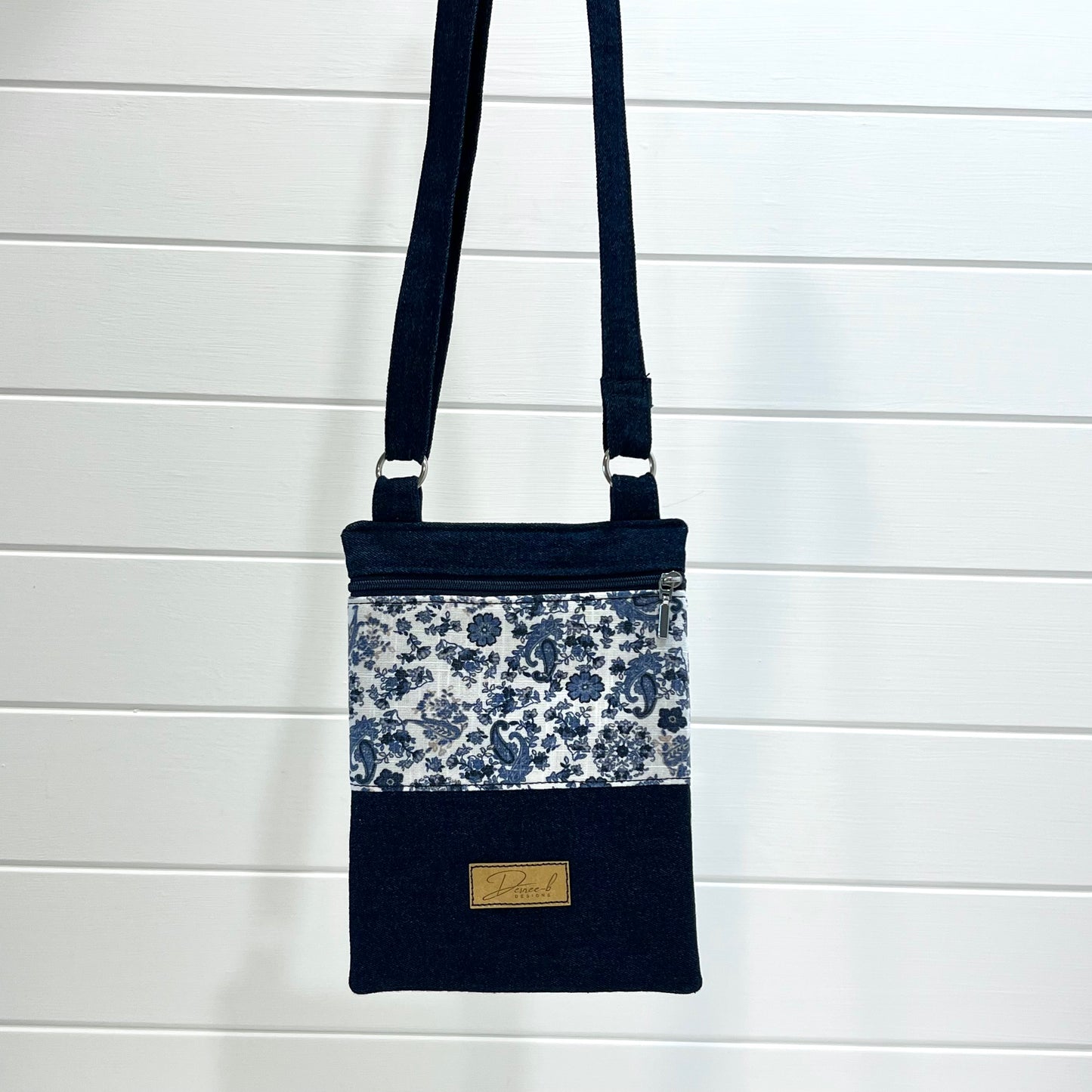 Crossbody Phone Bag, Deep Blue Floral