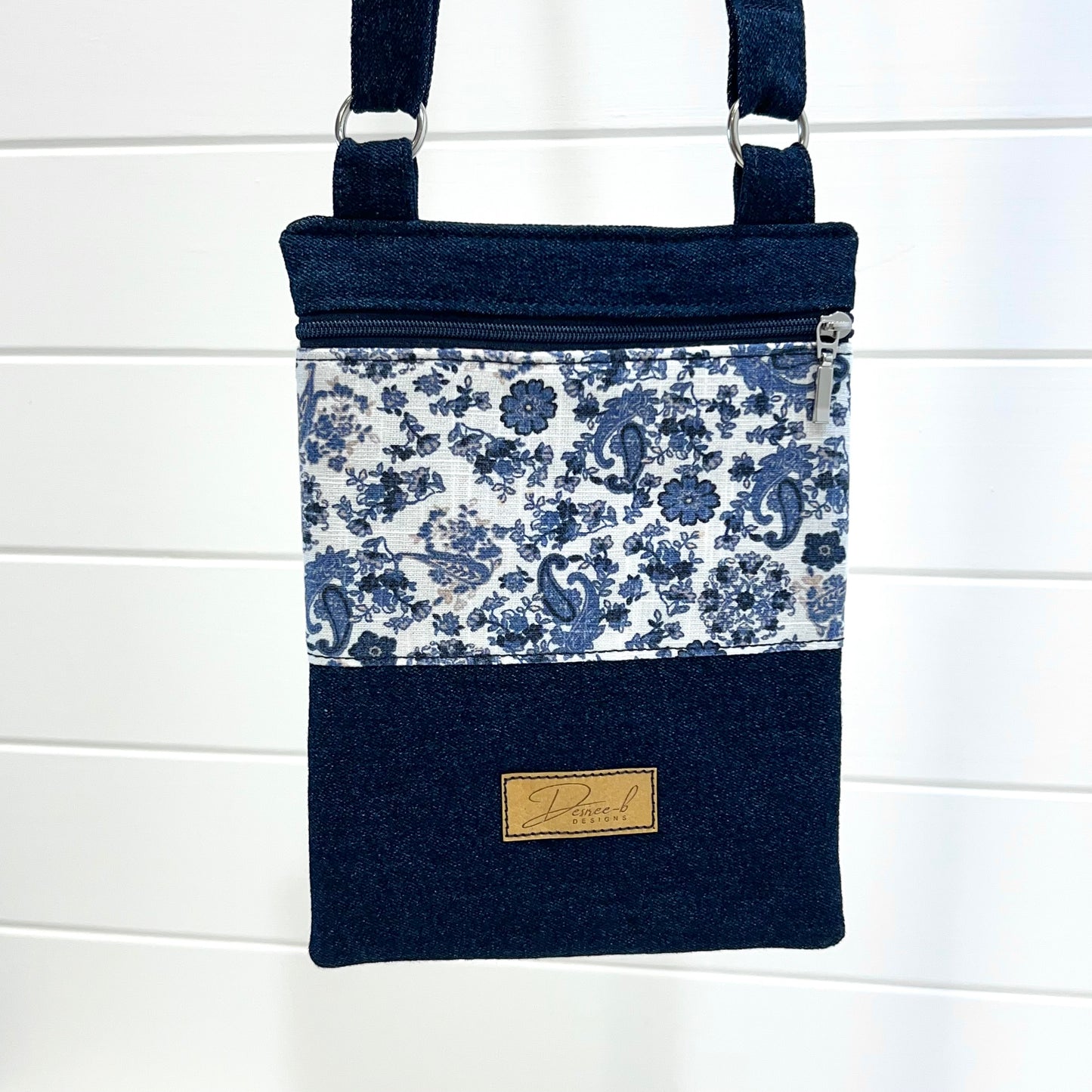 Crossbody Phone Bag, Deep Blue Floral