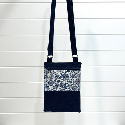 Crossbody Phone Bag, Deep Blue Floral