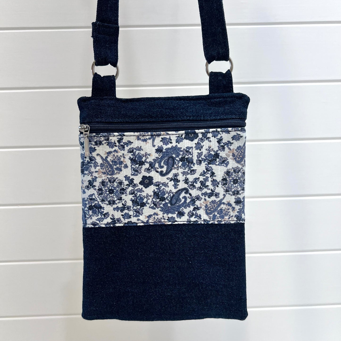 Crossbody Phone Bag, Deep Blue Floral