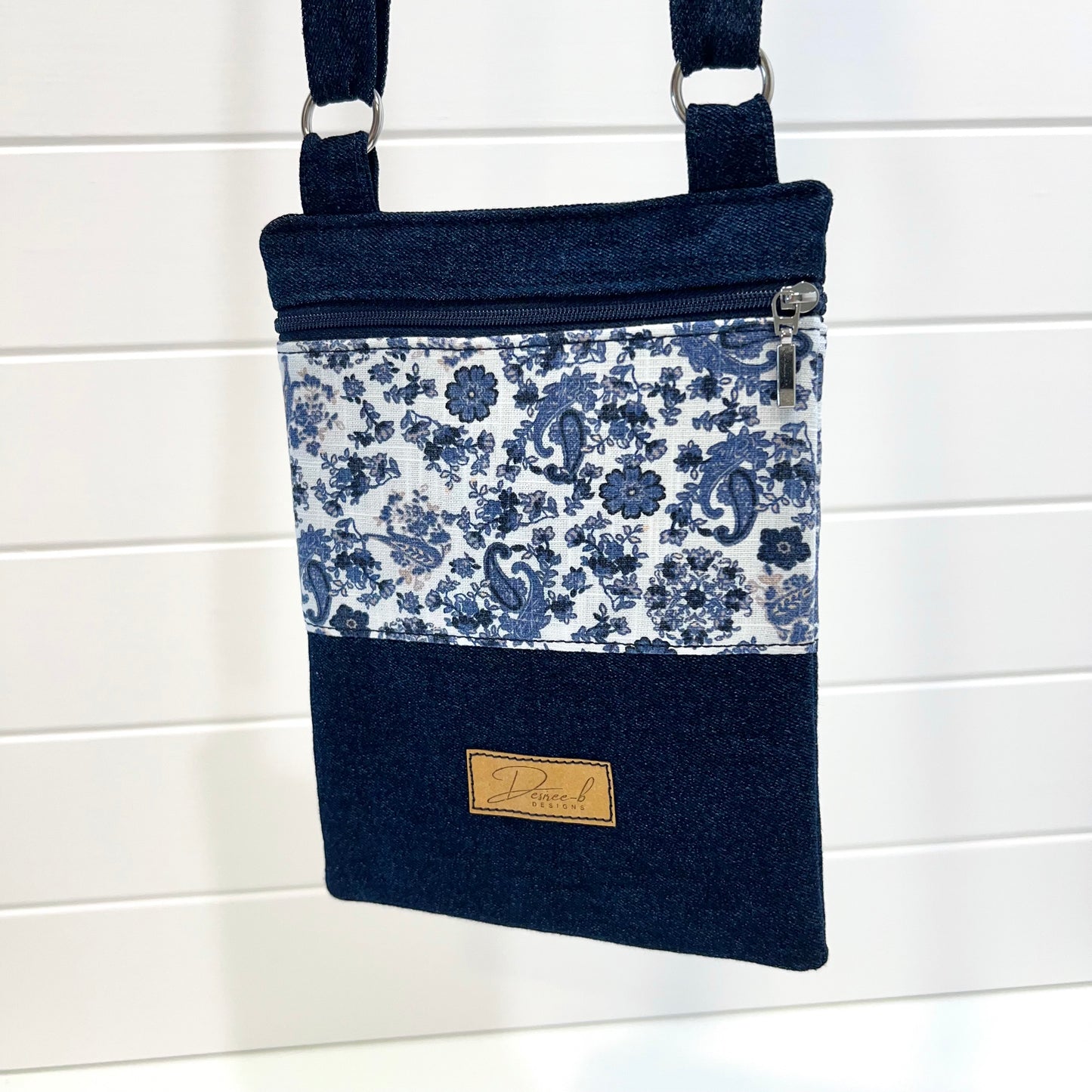 Crossbody Phone Bag, Deep Blue Floral